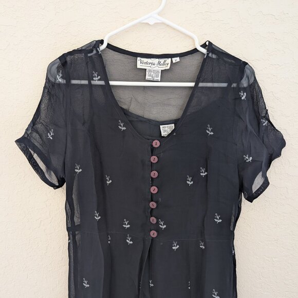 Vintage Victoria Holley 2 Piece Sheer Maxi Dress Buttons Size PM 90s - Picture 4 of 14